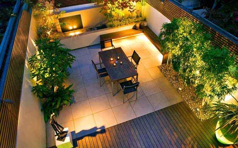 Sân vườn kết hợp đèn chiếu sáng thông minh Sân vườn kết hợp đèn chiếu sáng thông minh